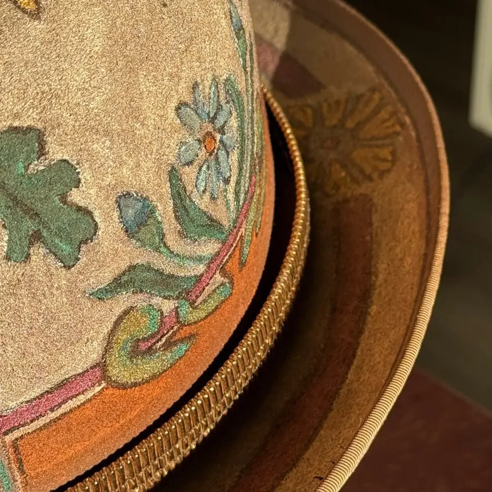 Rare OOAK Hand Painted Dorfman Pacific Bowler Hat Coachella Folk Art Boho Unisex